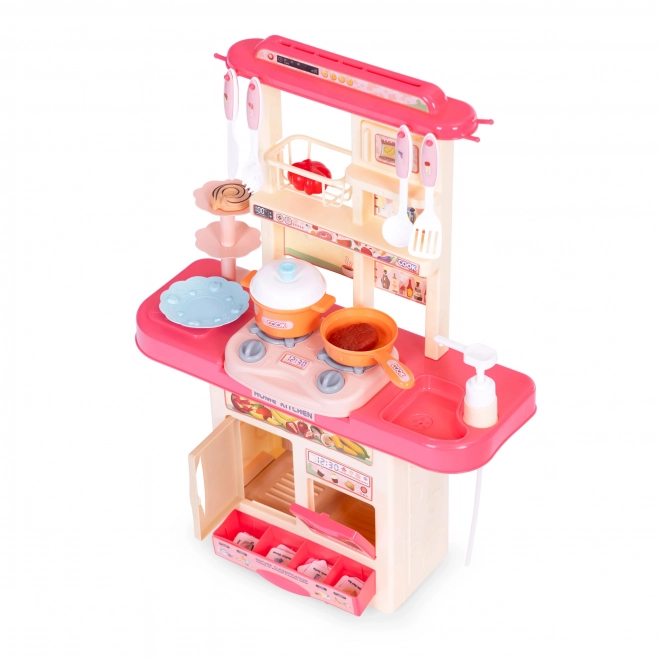 Kinderkeukentje met geluiden, LED-lichten, gootsteen, 10 accessoires, roze