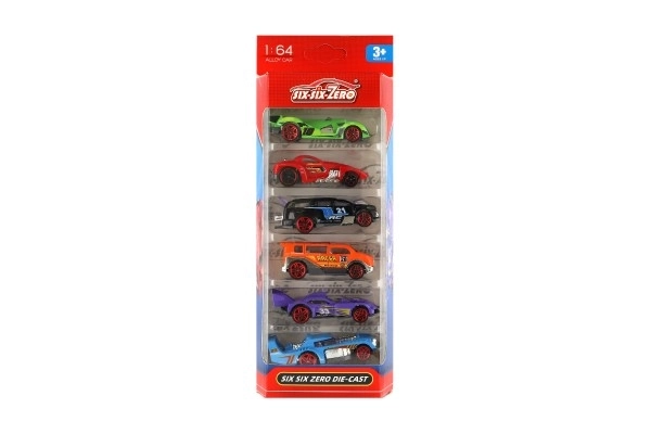 Auto racen 6stks metaal/plastic 8cm vrij rollend in doosje 10,5x27,5x4cm
