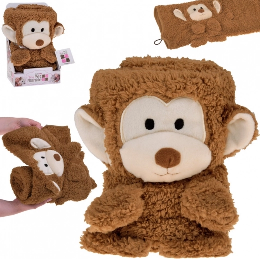 Zijdezachte deken – knuffel 2-in-1 aapje, kleur mokka