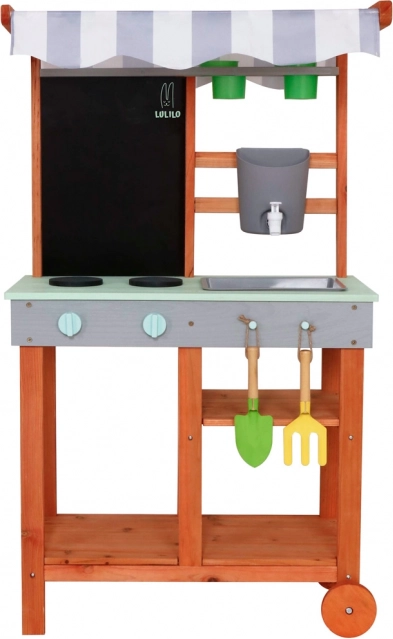 Houten tuin keuken op wielen met accessoires en kraan Lulilo Sableto