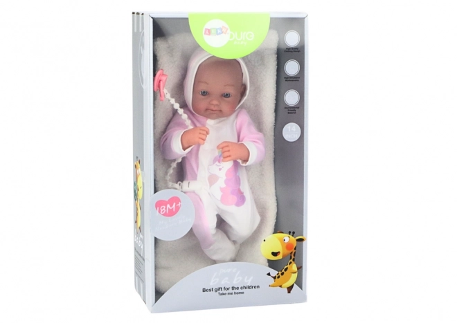 Baby pop met fopspeen Lichaam Eenhoorn Roze deken Accessoires 35 cm
