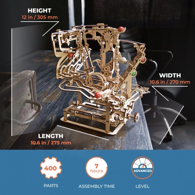 Ugears 3D houten mechanische puzzel Knikkerbaan Ketting