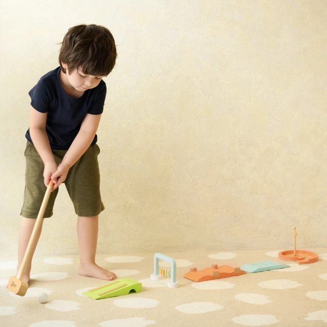 Houten golfset met verschillende obstakels