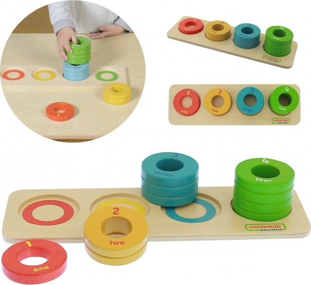 Masterkidz houten sorteerder van kleurrijke ringen Montessori