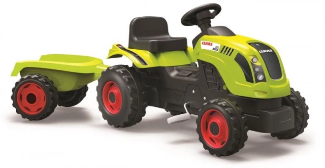 Tractor op trappers CLAAS Arion 400 met aanhangwagen groen