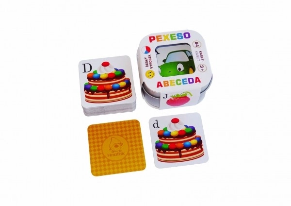 Pexeso Alfabet 64 kaarten in een metalen doosje 6 x 6 x 4cm
