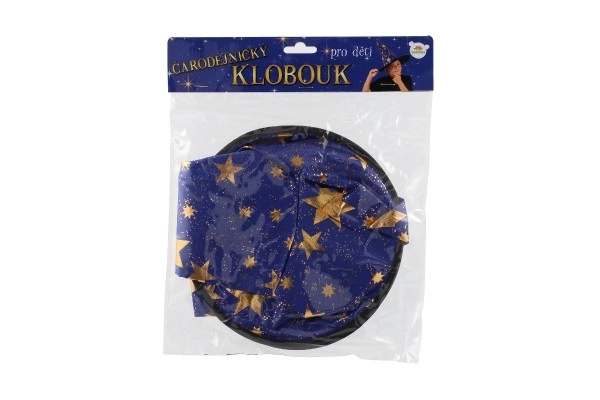 Heksenhoed voor kinderen diameter 38 cm blauw-goud in zakje carnaval