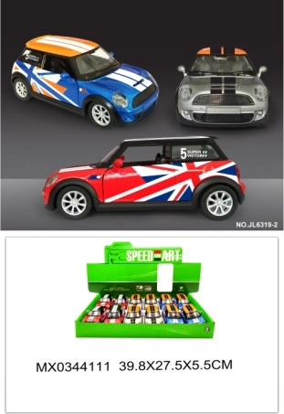 Metalen modelauto Mini Cooper met openende deuren en pull-back functie