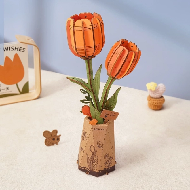 Robotime Rowood 3D houten puzzel oranje tulpen