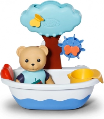 Badkuipje voor het bad met teddybeer en waterrad