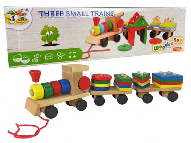 Houten treintje met 2 afneembare wagons