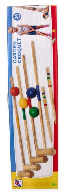 Houten speelset croquet 24 onderdelen - voor kinderen en volwassenen