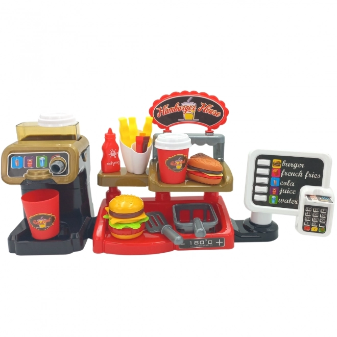 Speelgoed fastfood XXL WOOPIE met kassa en drankdispenser