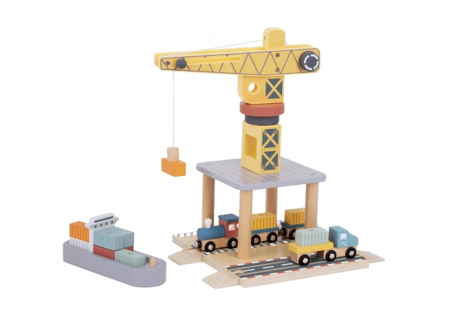 Houten set met havenkraan