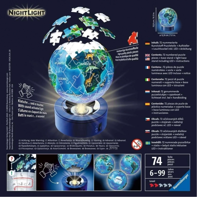 Ravensburger 3D lichtgevende puzzleball Nachtelijke globe 72 stukjes