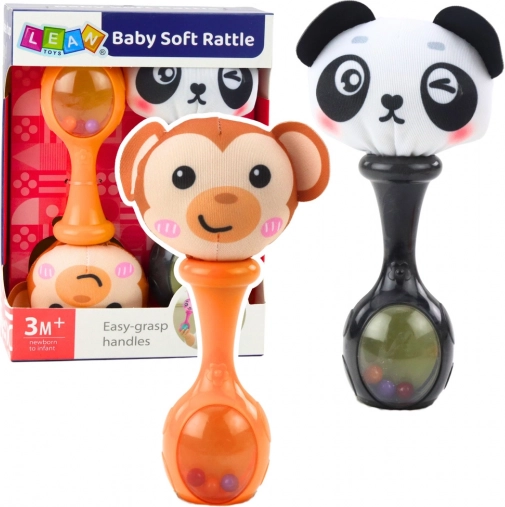 Set sensorische rammelaars met zacht balletje – aapje en panda, 2 stuks