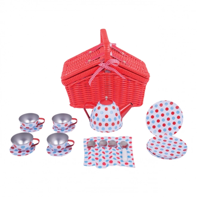 Bigjigs Toys Gestippeld Theeservies in Picknickmand