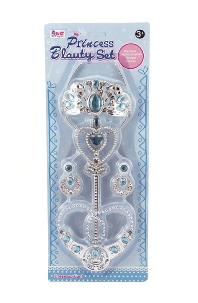 Grote set sieraden kroon + ketting + oorbellen + scepter 4-delig op kaart