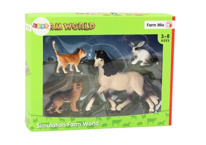 Set van figurines van huisdieren - Paard, Hond, Konijn, Kat, 4 stuks