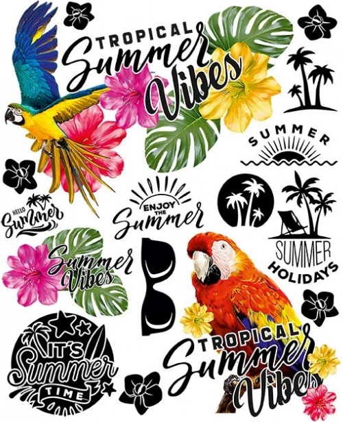 Zomerse strijkapplicaties – groot vel 20 × 30 cm