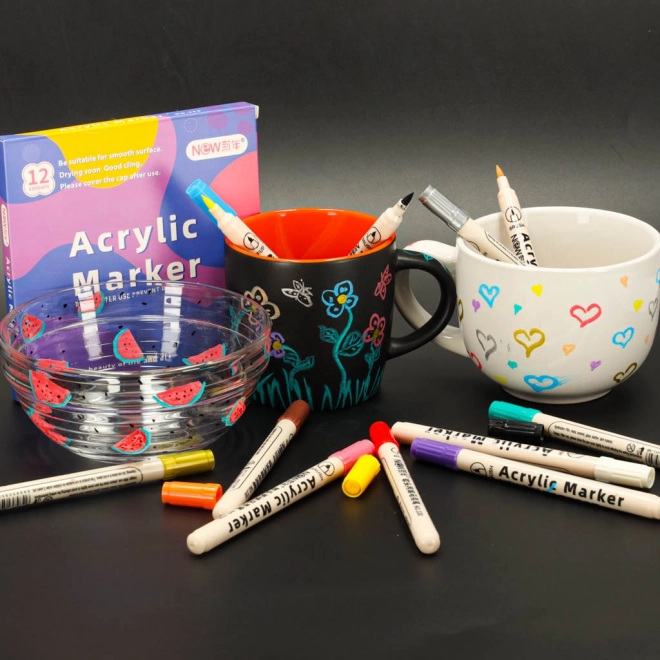 Waterdichte acrylstiften voor textiel en stenen DIY 12 stuks