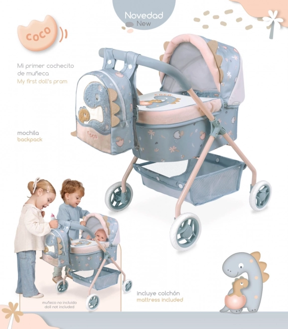 DeCuevas 86080 Mijn eerste poppenwagen met rugzak COCO 2024 - 56 cm