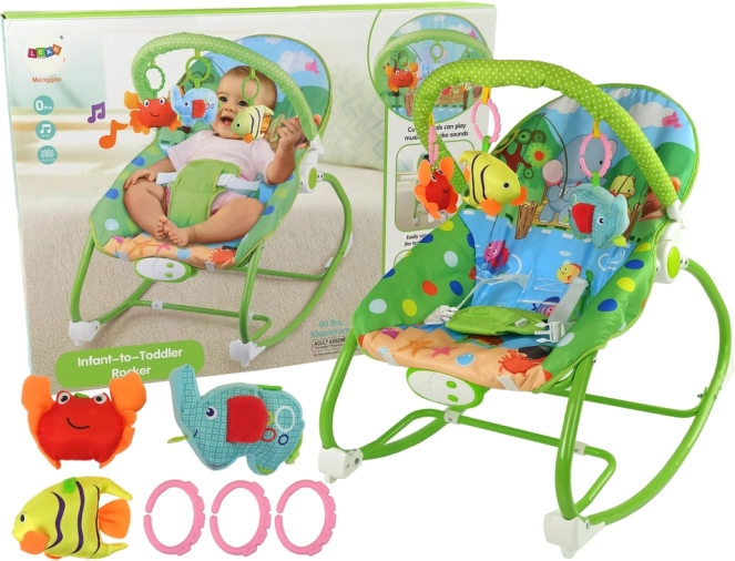 Kinderwip- en stoeltje 2-in-1 met geluiden en vibraties – groen