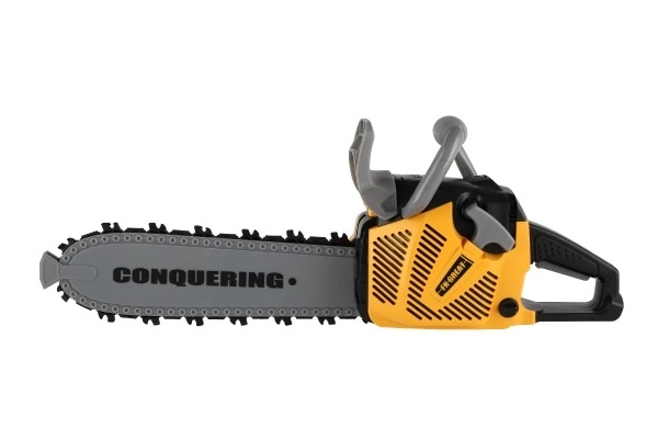 Motorzaag kettingzaag speelgoed plastic 42cm op batterijen met geluid met licht in doos 43x19x10cm