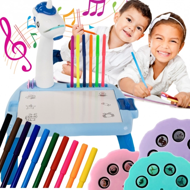 Kinder educatieve tafel met projector blauw