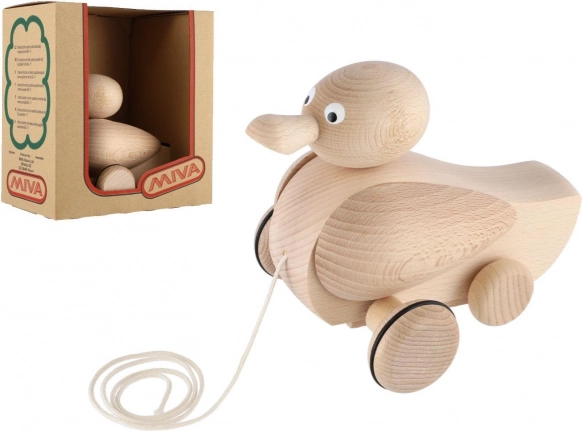 Trek-eend van natuurlijk hout 17 cm