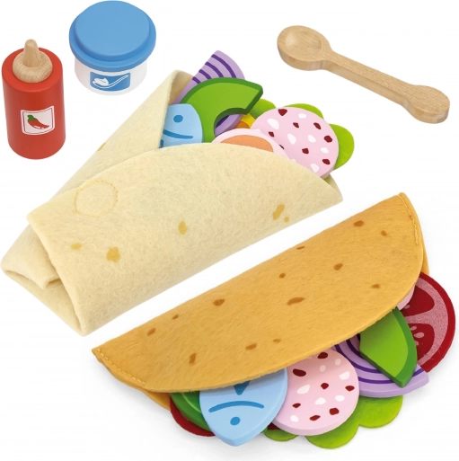 VIGA set voor taco en burrito – houten en viltvoedsel, 27 onderdelen