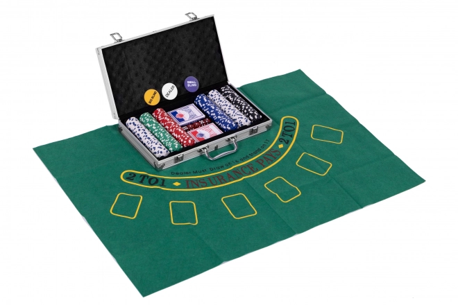 Blackjack Pokerset 300 fiches 2 pakjes kaarten Speelmat Vergrendelbare draagkoffer