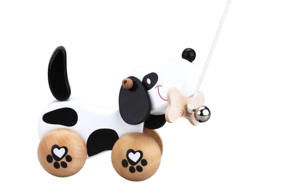 Hondje met bel trek houten doos 22x14x10cm 12m+