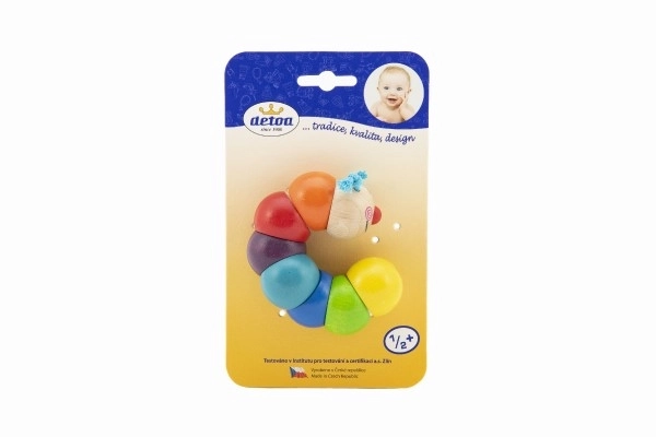 Housenka Thee gekleurd houten 13cm op kaart 6m+