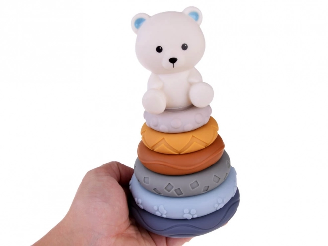 Zachte rubberen sensorische blokken piramide puzzel met teddybeer ZA4819