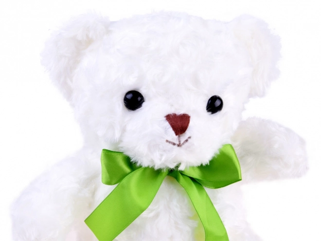 Pluchen witte teddybeer met groene strik 30 cm