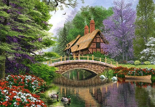 Puzzel Huisje aan de Rivier 1000 stukjes CASTORLAND