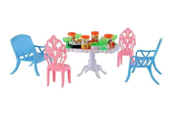 Poppenmeubels van plastic 4 kleuren in blister 14x11x16cm