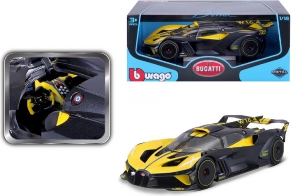 Metalen automodel BBURAGO 1:18 BUGATTI BOLIDE geel-zwart