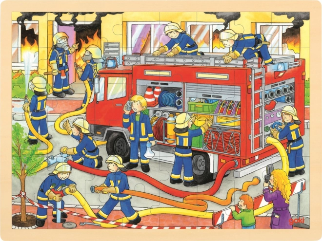 GOKI houten puzzel brandweer – gevecht met het vuur, 48 stukjes