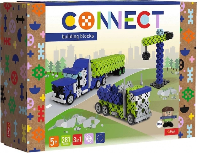 Bouwset Klocki Connect 3-in-1 – vrachtwagen en bouwzone L