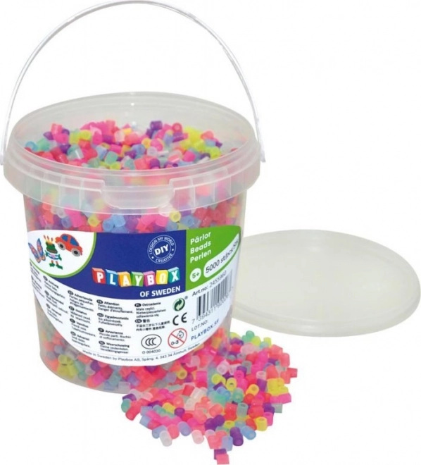 PLAYBOX Strijkkralen in emmer - met glitters 5000 stuks