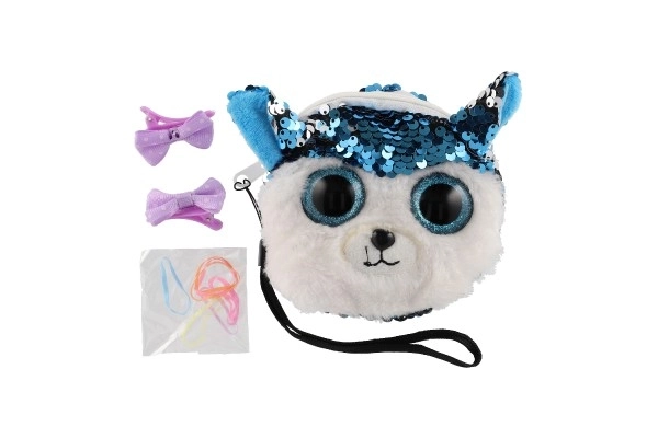 Meisjes stoffen portemonnee dier met pailletten en haaraccessoires