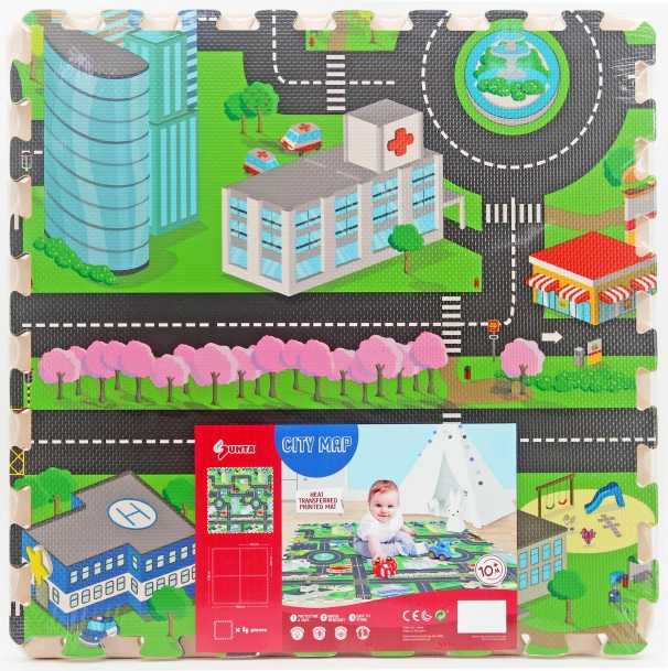 Zachte foam puzzel/blokken voor op de vloer – stad 118 x 118 cm