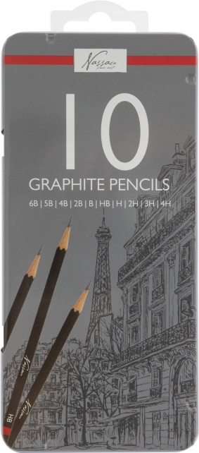 grafietpotloden voor tekenen 6B–4H, set van 10 stuks in metalen etui