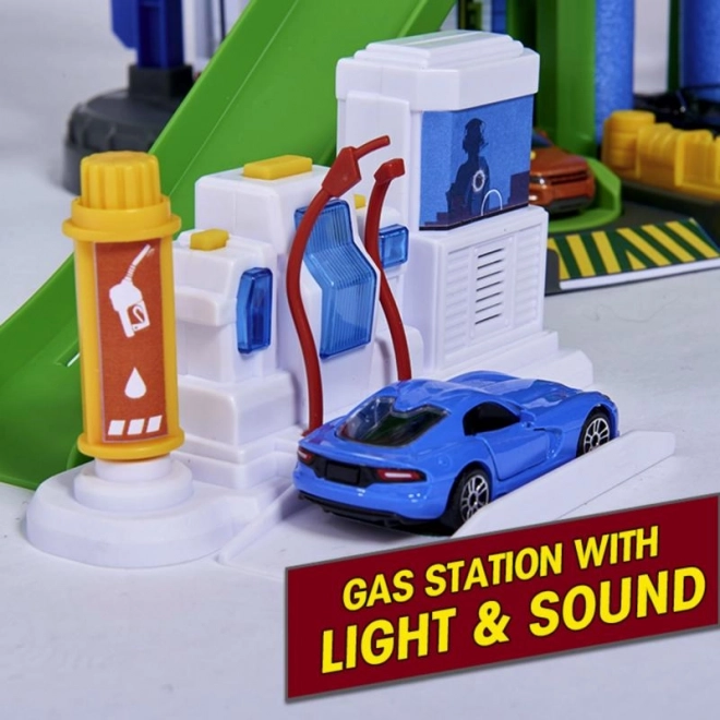 Garage Super Stad + 6 autootjes en trein