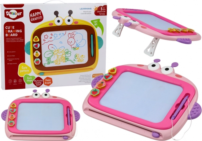 Magnetisch tekenbord 4 kleuren met wisfunctie en 4 stempels – roze