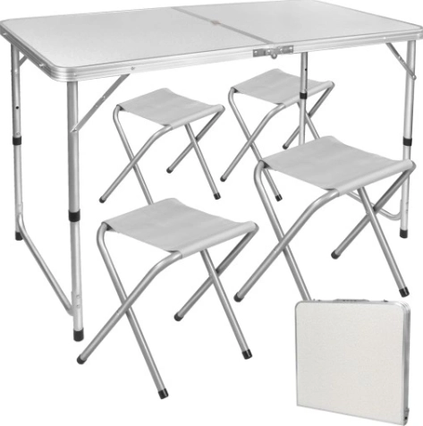 Opvouwbare kampeerset met tafel en 4 grijze stoelen