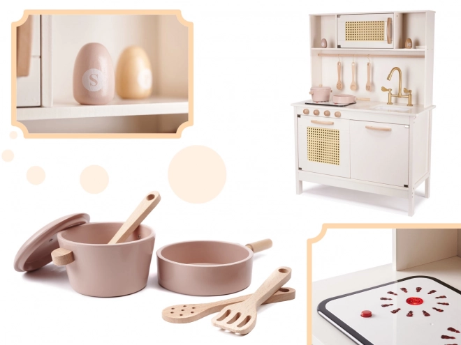 Kinder retro houten keuken met accessoires Boho