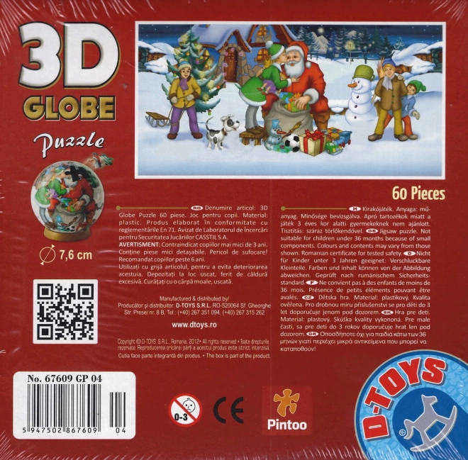 D-Toys 3D Globe puzzel Wij houden van de Kerstman 60 stukjes